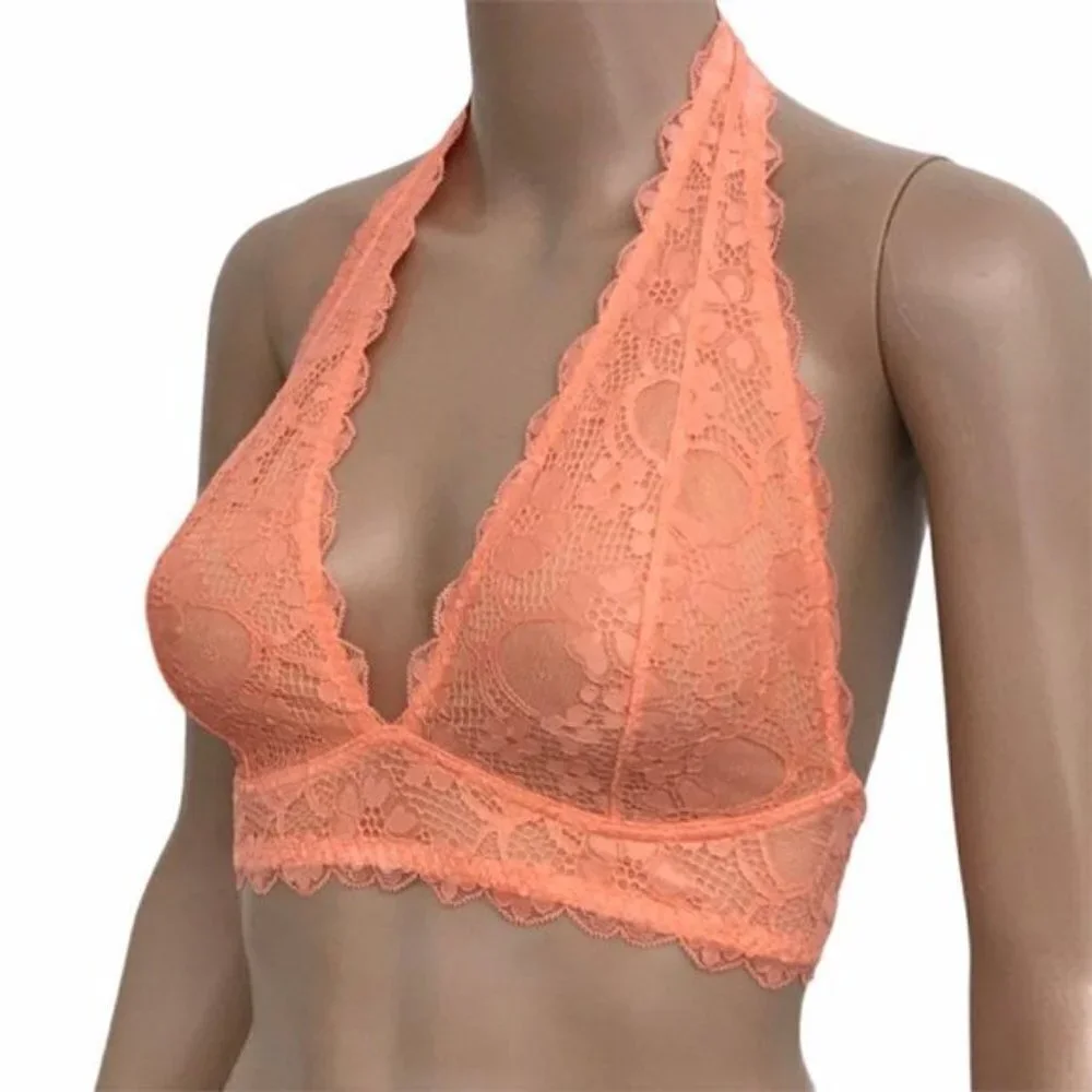 Free People Galloon Lace V-neck Halter Bralette